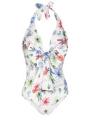 bow-detail floral-print halterneck swimsuit