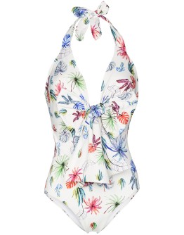 bow-detail floral-print halterneck swimsuit