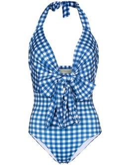 bow front halterneck gingham swimsuit