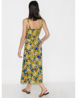 Camilla belted lemon-print dress