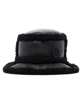 faux-shearling trim bucket hat