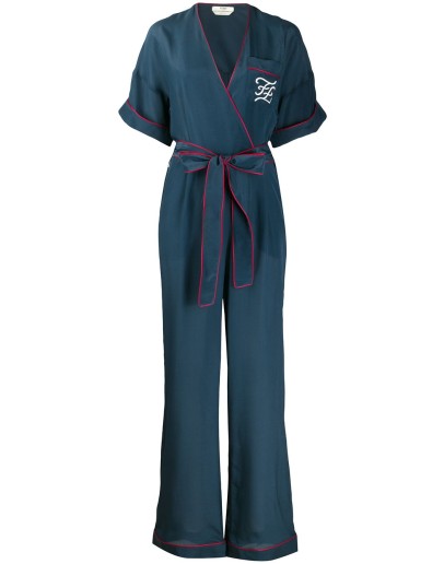 belted Karligraphy motif jumpsuit