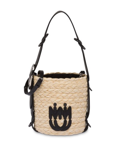 straw logo-patch bucket bag
