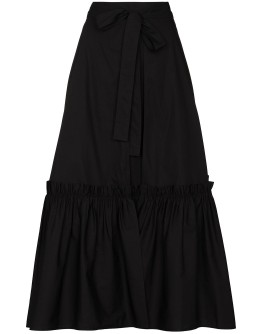 wrap ruffle trim midi skirt