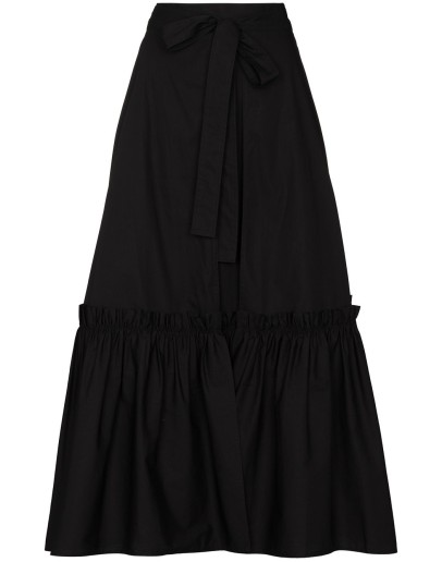 wrap ruffle trim midi skirt