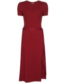 apron wrap midi dress