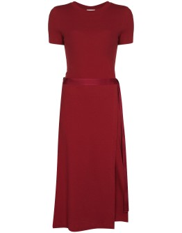 apron wrap midi dress