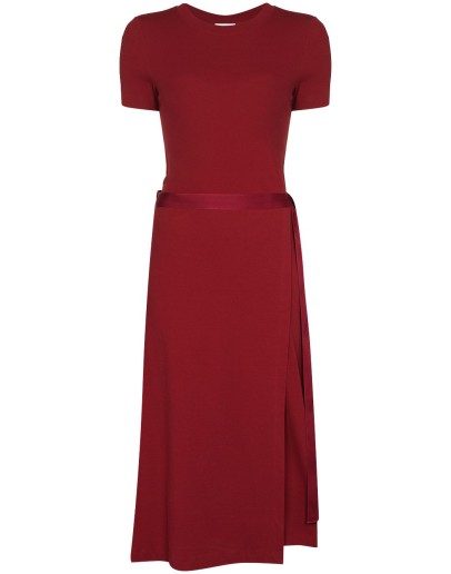 apron wrap midi dress