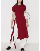 apron wrap midi dress