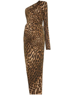 one-shoulder leopard-print maxi dress