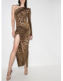 one-shoulder leopard-print maxi dress