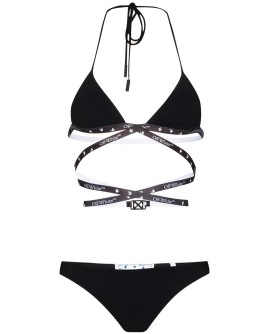 multi-strap logo-plaque bikini set