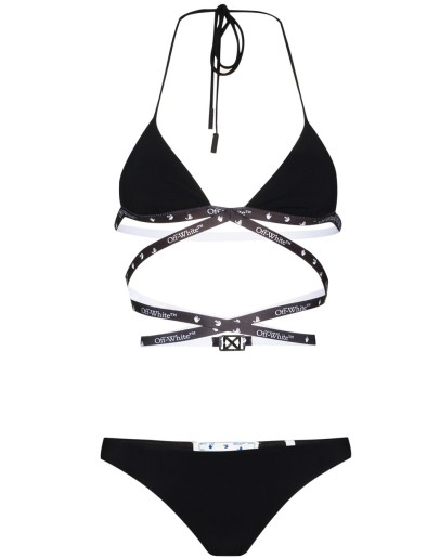 multi-strap logo-plaque bikini set