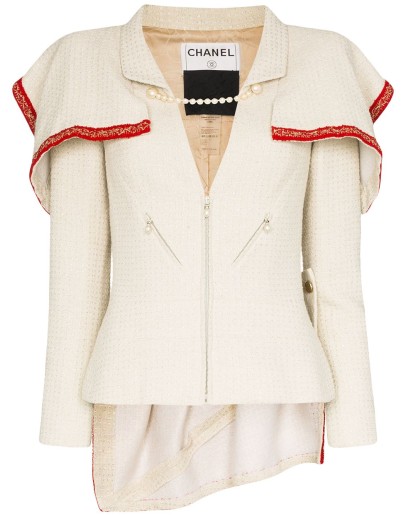 reworked vintage Chanel cape-effect tweed jacket