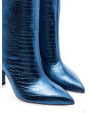 100mm metallic croc-effect leather boots
