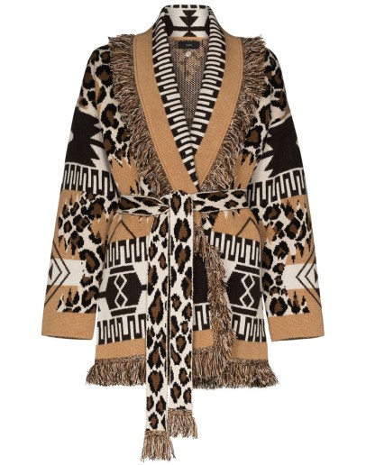 belted intarsia-knit cardigan