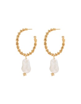 gold-plated pearl hoop earrings