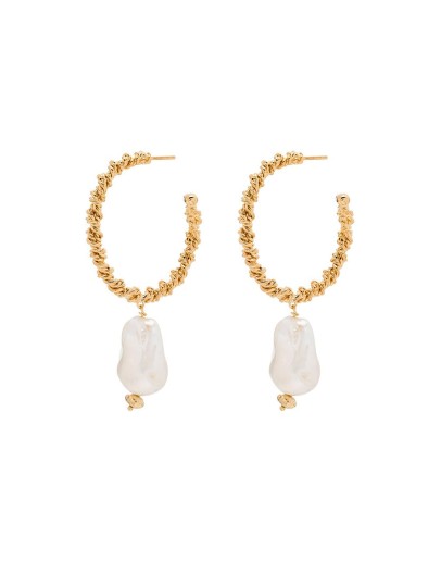 gold-plated pearl hoop earrings