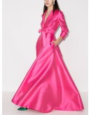 belted tuxedo maxi dress