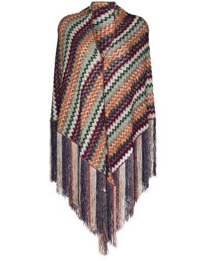 fringed crochet-knit scarf