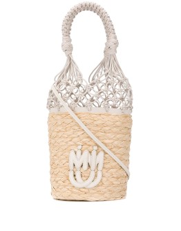 netted straw bucket bag