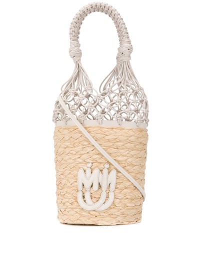 netted straw bucket bag