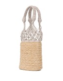 netted straw bucket bag