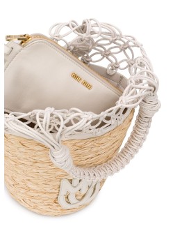 netted straw bucket bag