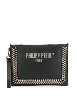 studded logo clutch