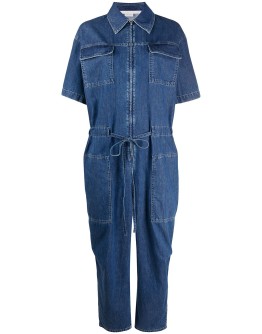 short-sleeve denim jumpsuit