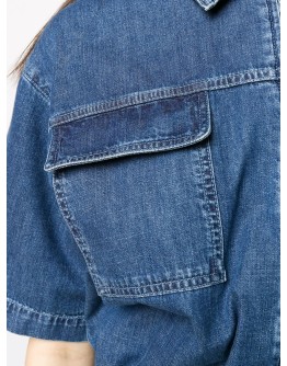 short-sleeve denim jumpsuit