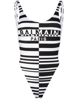 striped logo swimsuit