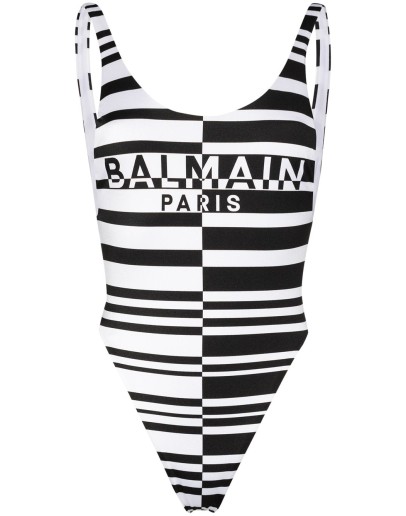 striped logo swimsuit