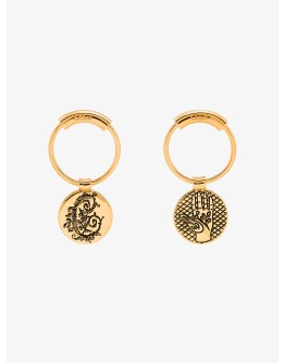 palm floral coin charm earrings