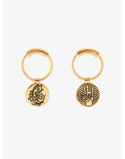 palm floral coin charm earrings