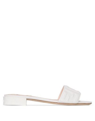 logo-embossed leather slides
