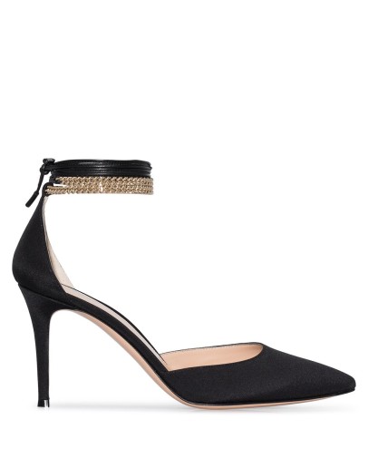 85mm chain-trim satin pumps