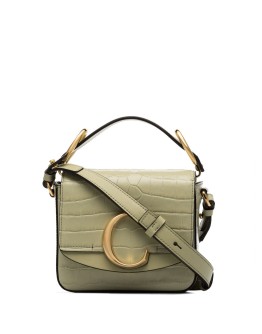 C Ring crocodile-effect shoulder bag