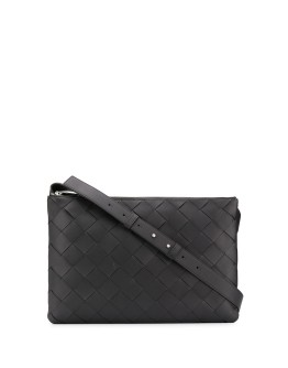 intrecciato woven messenger bag