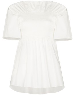 smocked short-sleeve blouse