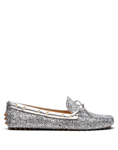 metallic driving loafers