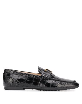 crocodile-effect leather loafers