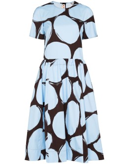dot print flared dress
