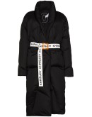 contrast-belt mid-length puffer coat