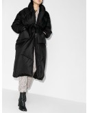 contrast-belt mid-length puffer coat