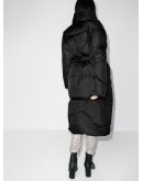 contrast-belt mid-length puffer coat