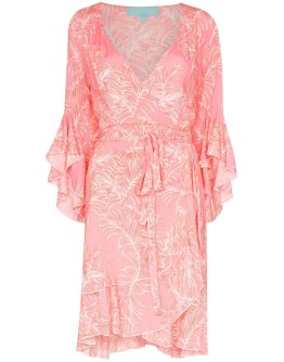 Kirsty ruffled palm-print wrap dress