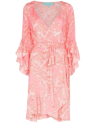 Kirsty ruffled palm-print wrap dress