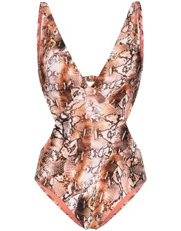 cutout snake-print swimsuit