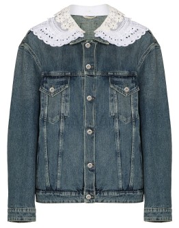 lace-trim denim jacket